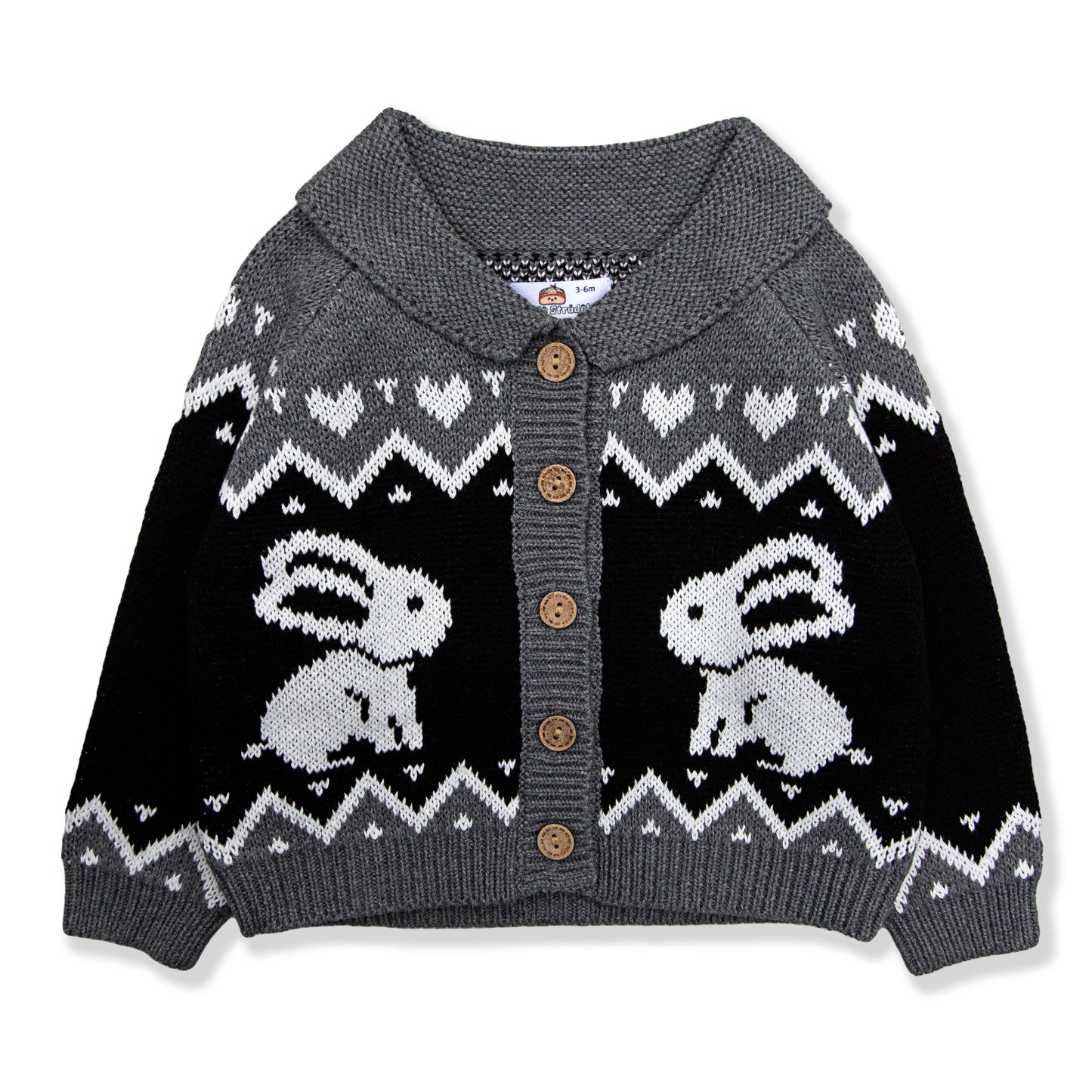 grey black white knitted baby toddler cardigan for boys cotton bunny rabbits hearts easter