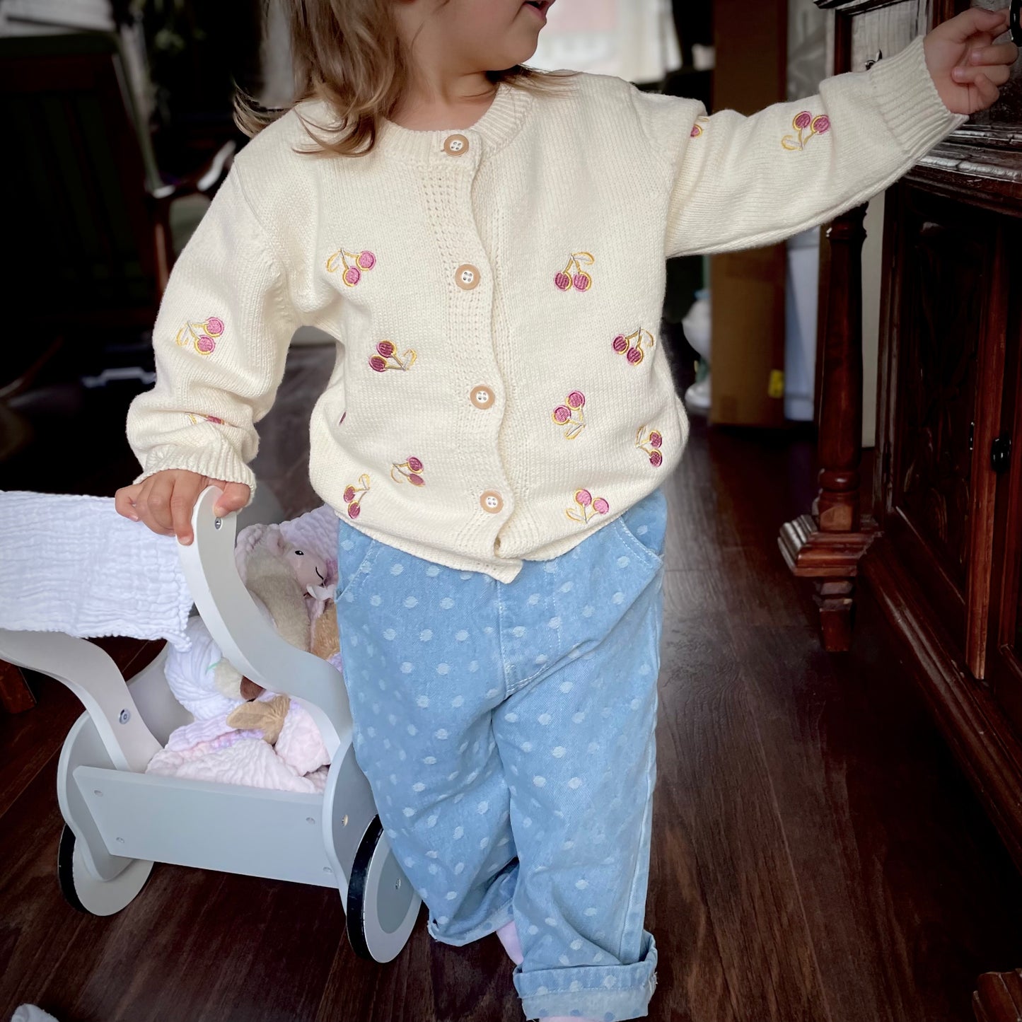 Rhubarb and Custard Cherry Girls Cardigan