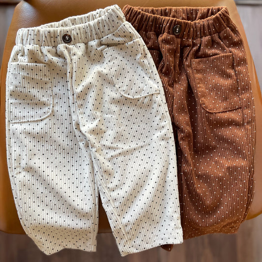 Brown Polka Dot Unisex Corduroy Trousers