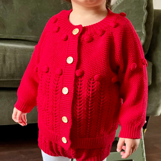 Cherry Red Bobble Knit Set